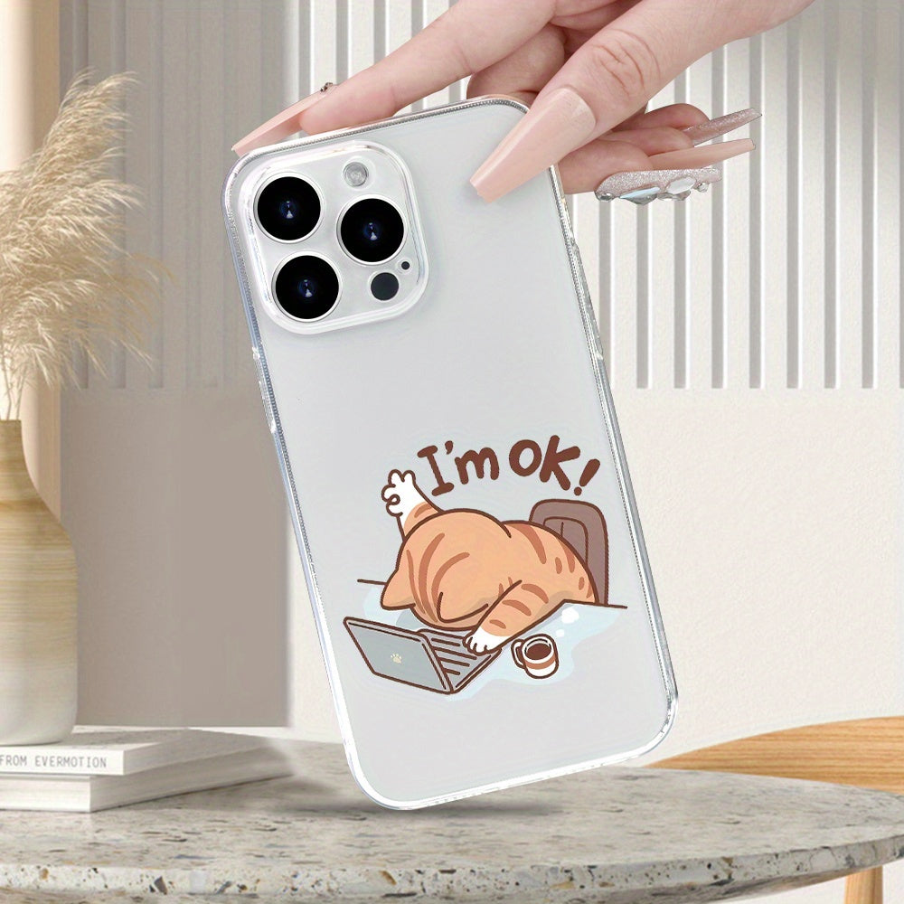 Creative Overtime Cat Pattern Mobile Phone Case with Advanced Texture Lens Protection Transparent Mobile Phone Case for Men and Women for iPhone 16/16PLUS/16PRO/16PROMAX/15/ 15PLUS/ 15PRO/ 15PROMAX/ 14/ 14PLUS/ 14PRO/ 14PROMA